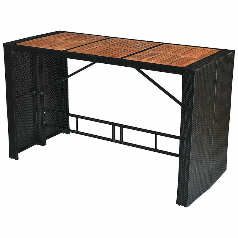 Gymax 7PCS Rattan Wicker Bar Set Patio Dining Furniture w/ Wood Table