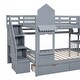 preview thumbnail 25 of 36, Full Over Full Wooden Bunk Bed with 2 Drawers & 3 Shelves, Castle Style Stairway Bedframe with Slide & Safety Guardrails