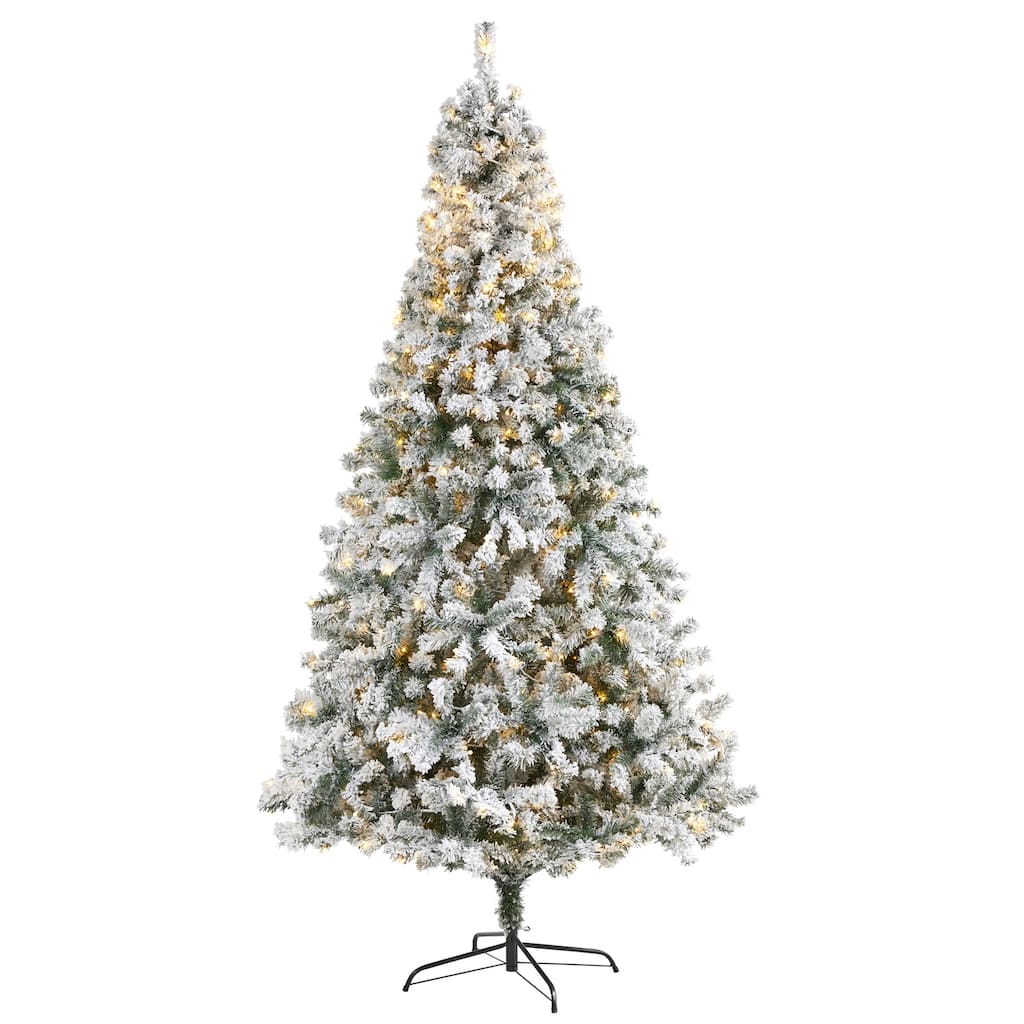 8ft. Flocked Spruce Artificial Christmas Tree with 500 Clear Lights & 1186 Branches - Majestic Winter Wonderland X-Mas Display