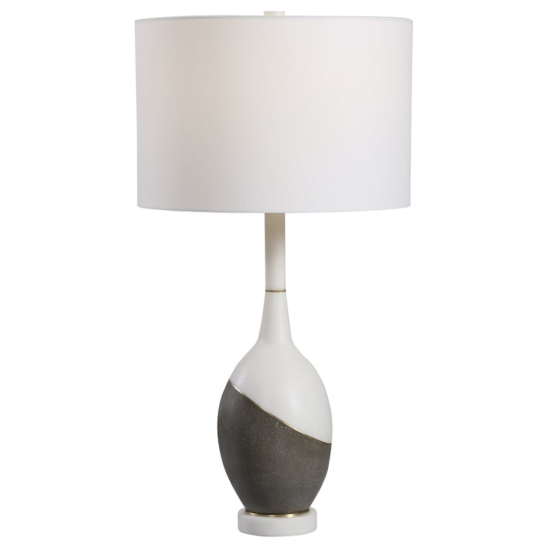 Concrete Polished Table Lamp with White Drum Shade - 28.5" - Black and White