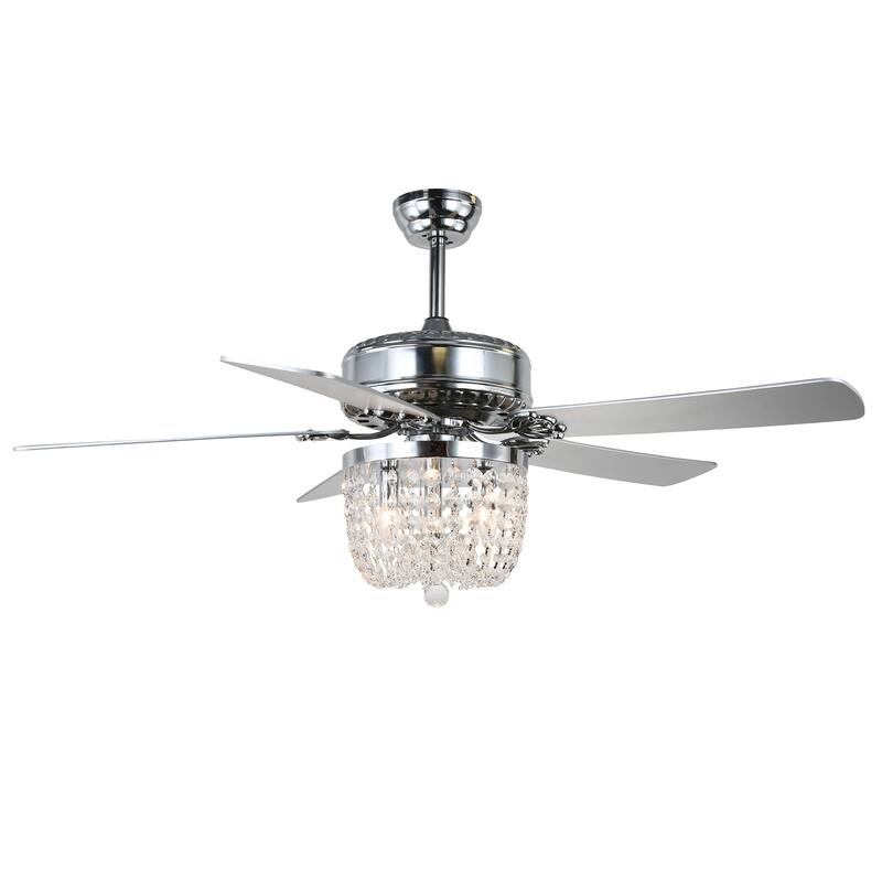 Oaks Aura 52in. Modern Glam Chrome Crystal 5 Reversible Blades Ceiling Fan Remote Control Included