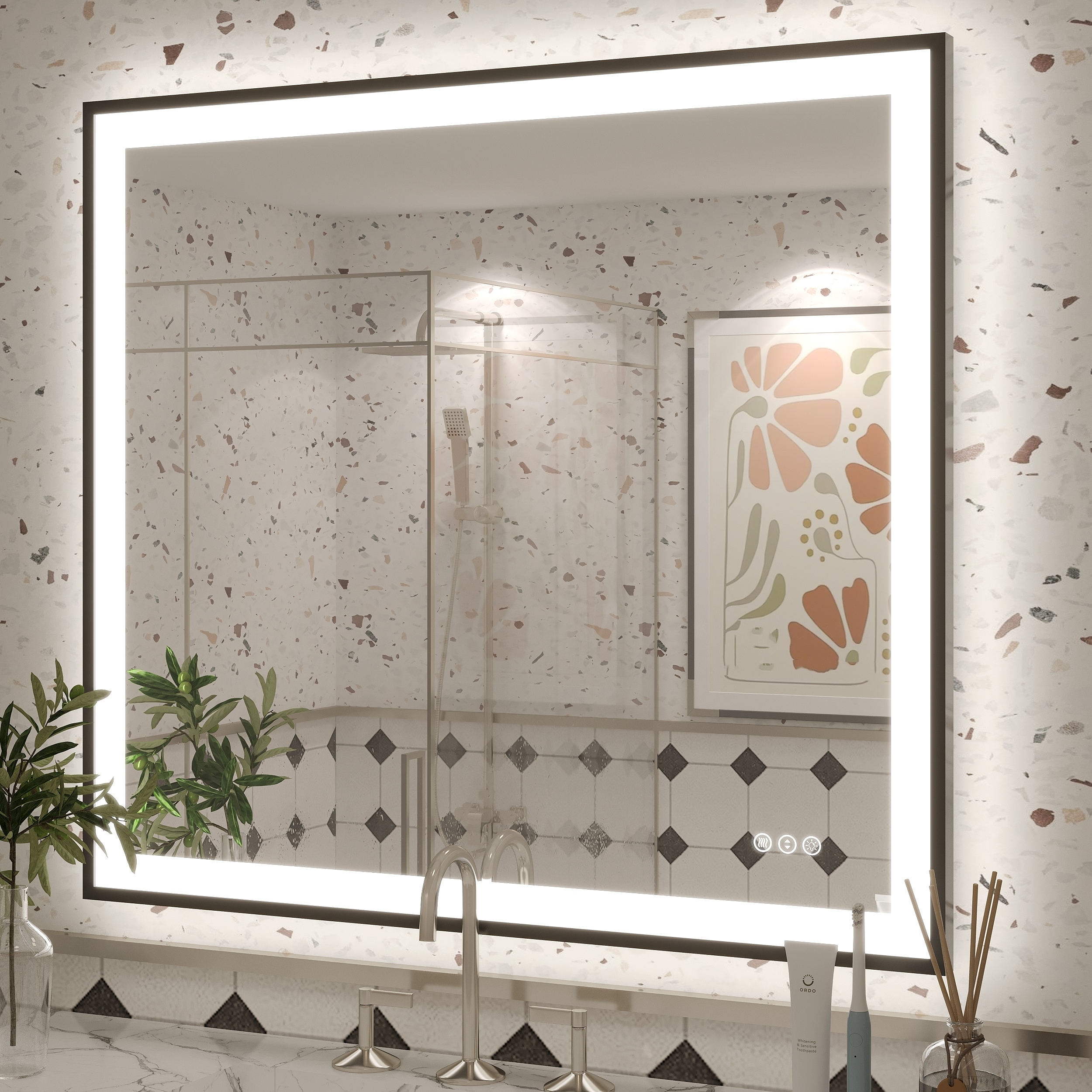 Extra Large Black Frame LED Bathroom Vanity Mirror with 3 Years Warranty and UL Certified