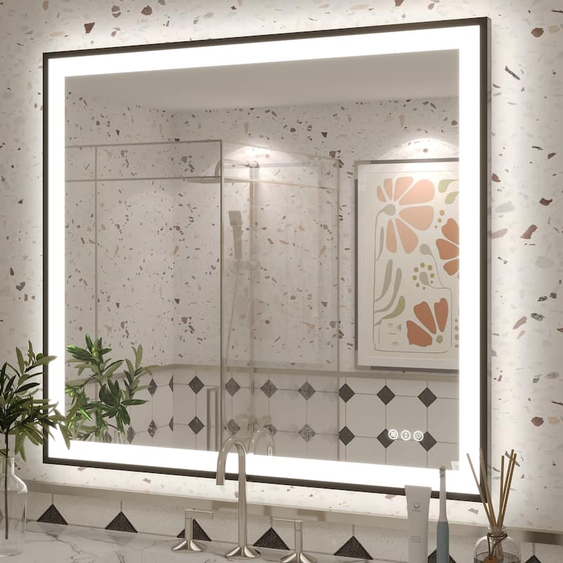 Extra Large Black Frame LED Bathroom Vanity Mirror with 3 Years Warranty and UL Certified - 40x36
