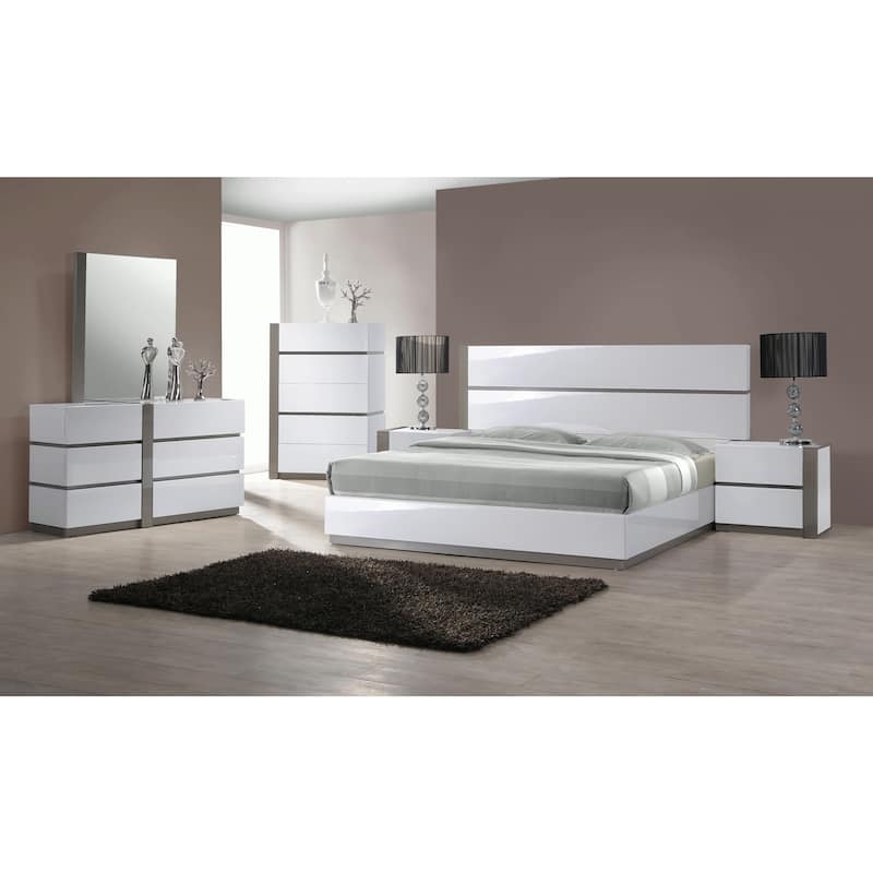 Somette Mehdi Gloss White/ Grey 5-drawer Chest