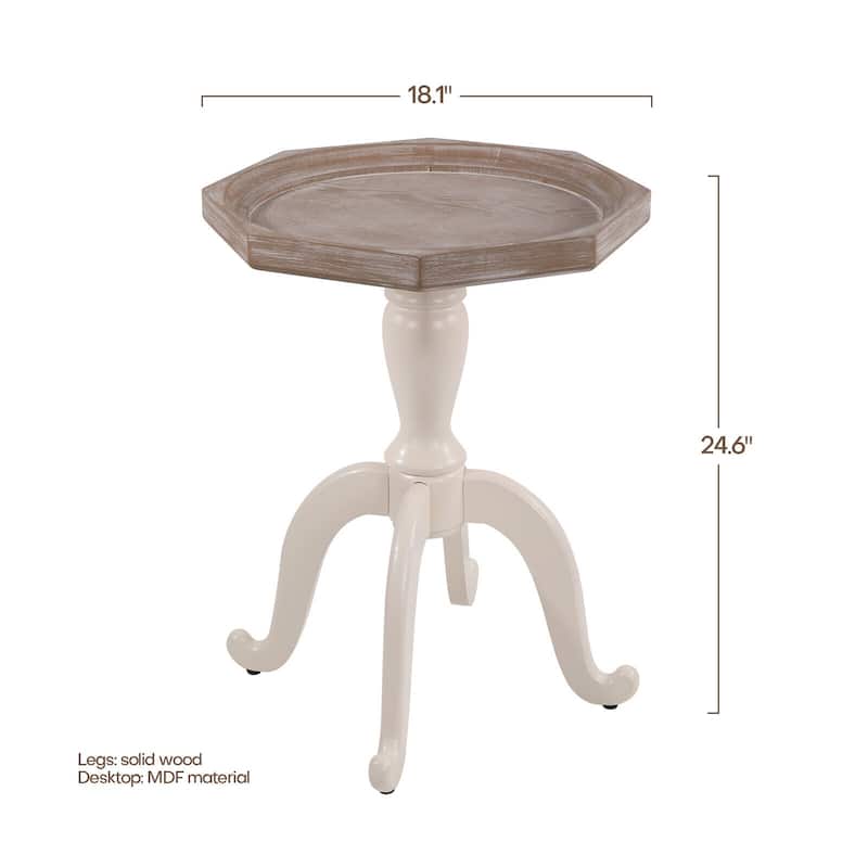 24.6" Rustic Farmhouse Solid Wood Octagonal Tray Top End Table - 24.6" x 18.1" x 18.1"