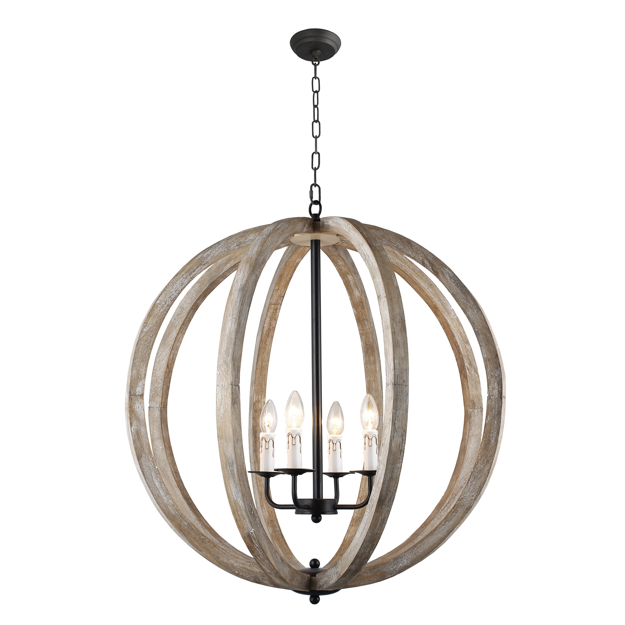 AA Warehousing Capoli Neutral Finish Wood 4-loght Orb Chandelier