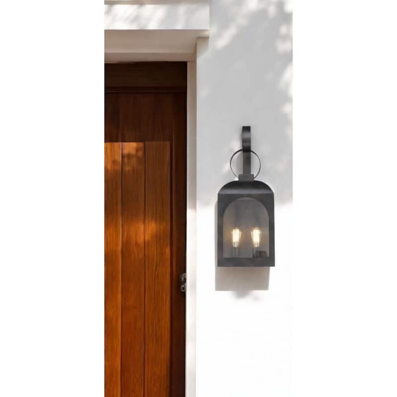 2-Light Oil-Rubbed Bronze Lantern Outdoor Flush Mount Wall Light with Clear Glass Shade and A19 Bulb Sockets
