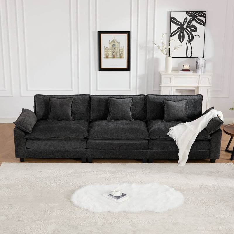 Roomfitters 3-Seater Cloud Sofa, Modern Chenille Upholstered Sectional Couch with Wide Armrests and Deep Cushions