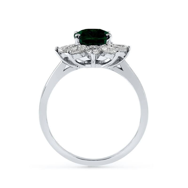 Auriya 1 5/8ct Oval-cut Emerald Sunburst Halo Diamond Engagement Ring 3/4ctw 18K Gold