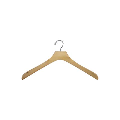 Natural Wooden Deluxe Coat Hanger, 18" Length x 2" Thick, Chrome Hook Box of 6