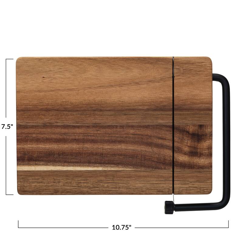 Acacia Wood and Stainless Steel Cheese Slicer - 10.9"L x 7.5"W x 0.8"H - 10.9"L x 7.5"W x 0.8"H