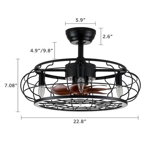 Modern Farmhouse Round Fandelier Black Caged Ceiling Fan with Light