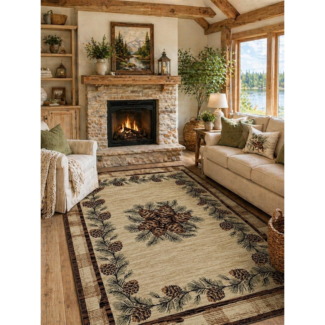 American Destination Greensboro Brown Rustic Pinecone Area Rug