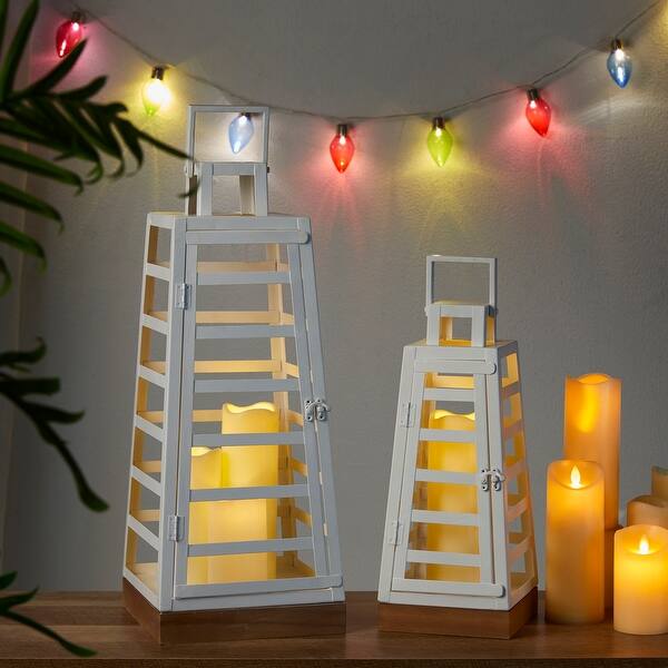 Glitzhome Set of 2 Modern Farmhouse Metal Trapezoid Lanterns Hanging Candle Holders - On Sale ...