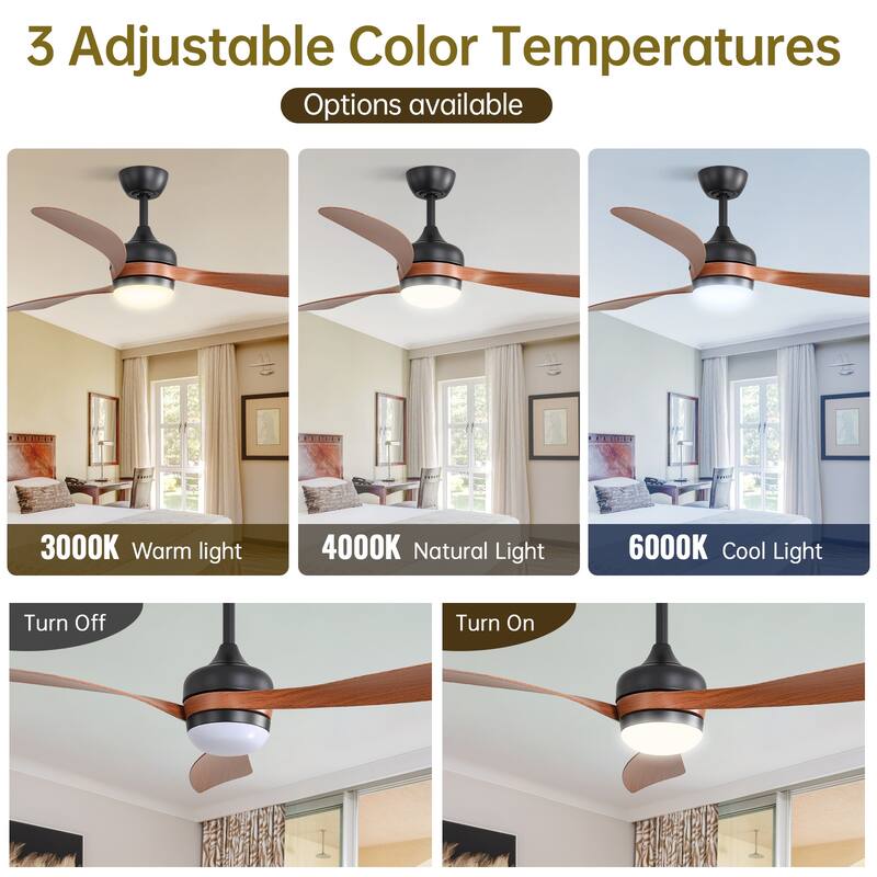 Sofucor 52 Inch Energy Efficient Ceiling Fan with Light and Remote,6-Speed Reversible,3 ABS Blades,Dimmable 3-Color LED,Timer