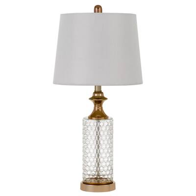 Dual Tone Glass Table Lamp with Honeycomb Design, Set of 2, Clear