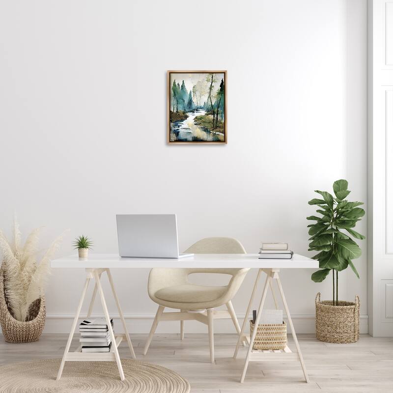 Stupell Watercolor Creek Landscape Framed Floater Canvas Wall Art Design by Ray Powers
