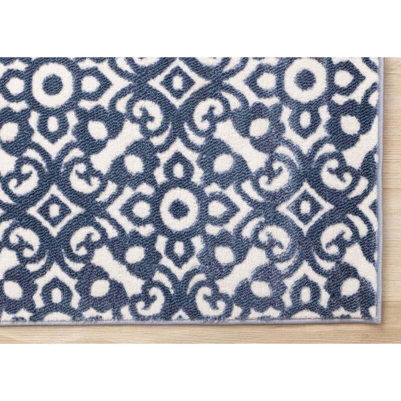 Blue Cream Traditional Indoor Area Rug