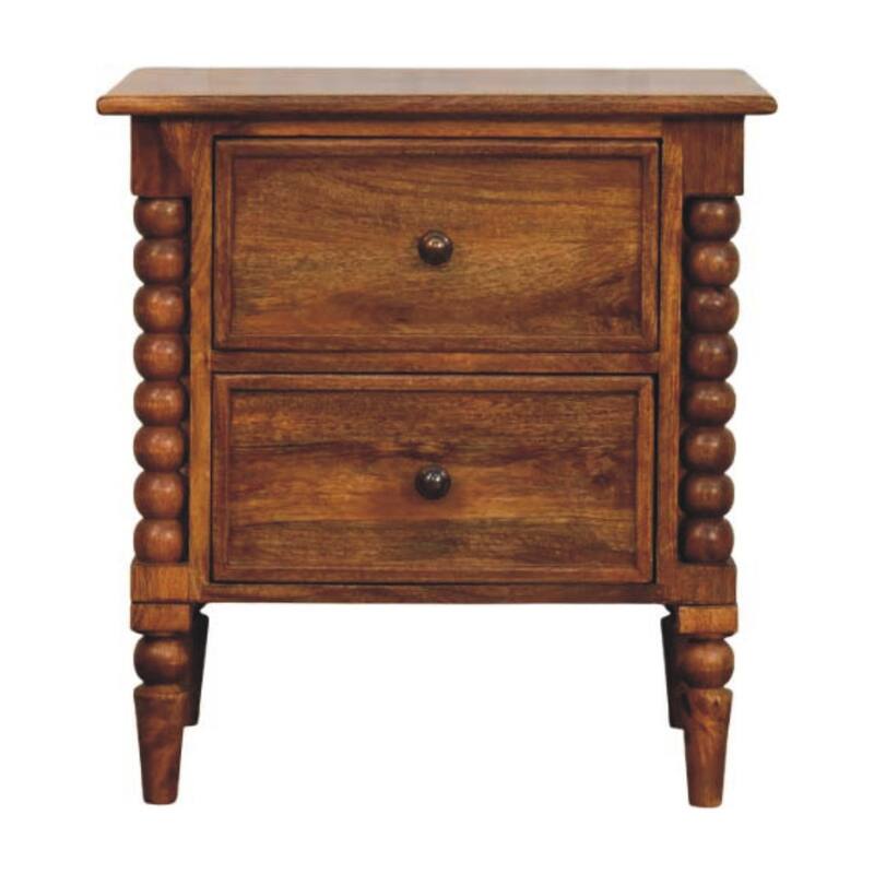 Artisan Furniture Solid Wood Spindle Leg Amber Oak Nightstand, Brown, 2-Drawers
