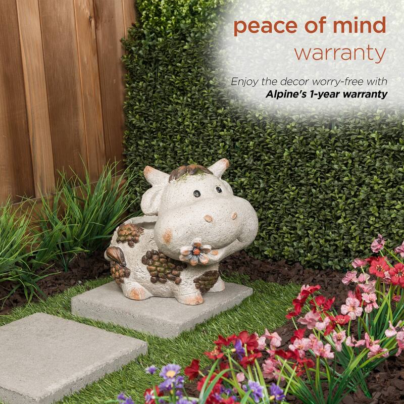 Smiling Cow Statue Planter with Drainage Hole