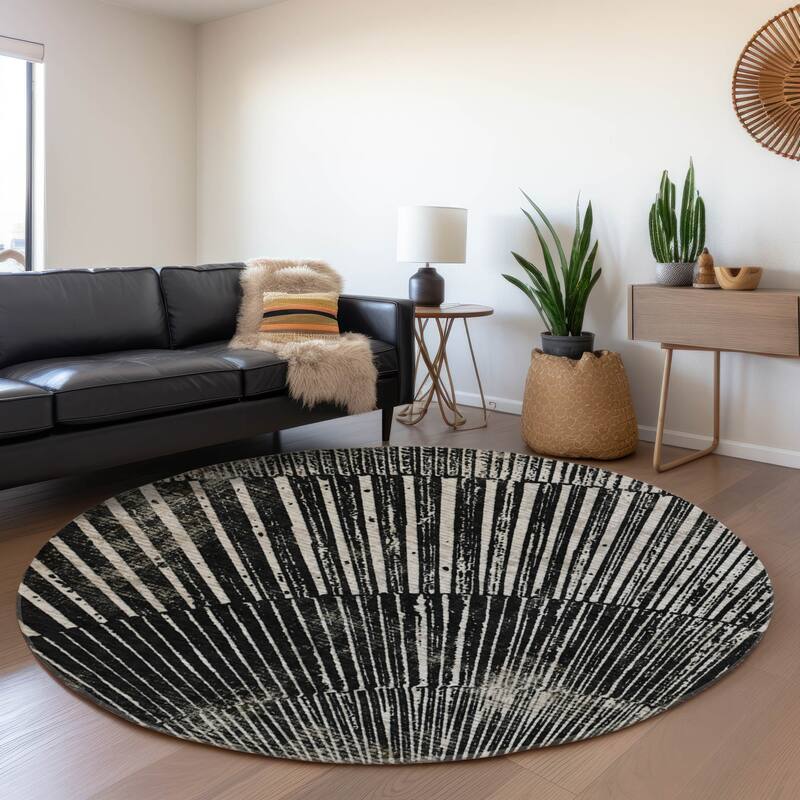 Premium Washable Super Soft Modern Starburst Mayfield Rug - Black - 8' x 8' - Round