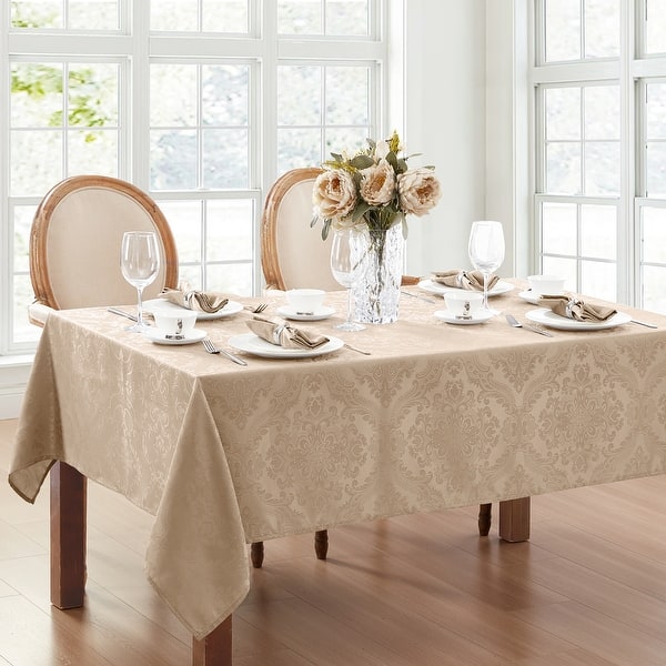 slide 2 of 3, Caiden Elegance Damask Tablecloth 52" Square - Taupe