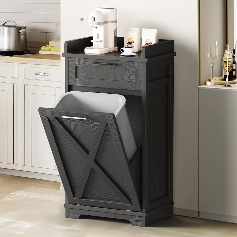 Moasis Kitchen Wooden Tilt Out Trash Can Cabinet Freestanding Trash Bin Holder