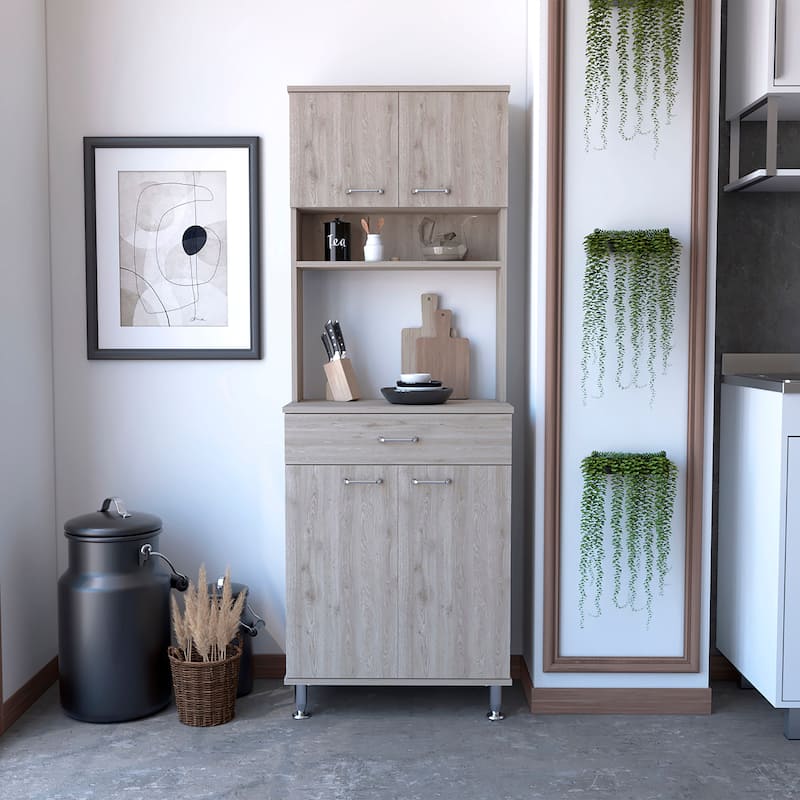 TUHOME Della 60 Kitchen Pantry with Drawer, 2 Cabinets, and Metal Legs - N/A