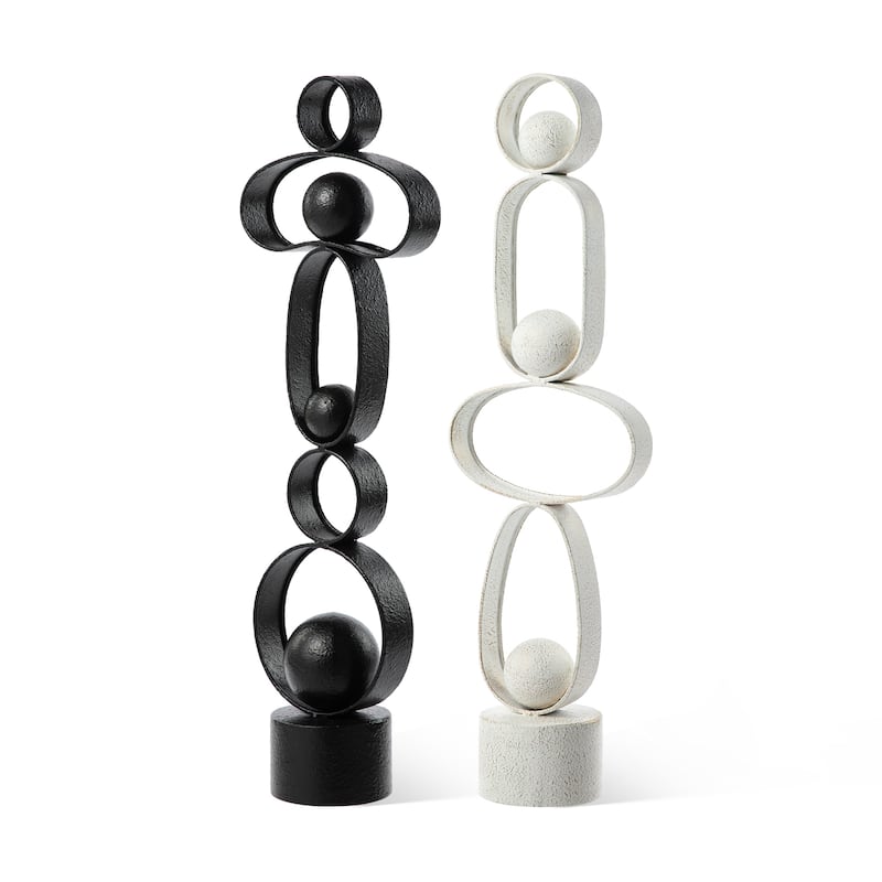 Glitzhome 25.50"H Modern Abstract Black White Metal Sculpture Table Decor