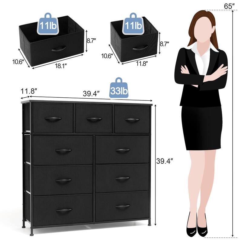 Home Extra Wide Closet Dresser Storage Tower Organizer Unit 9 Drawers