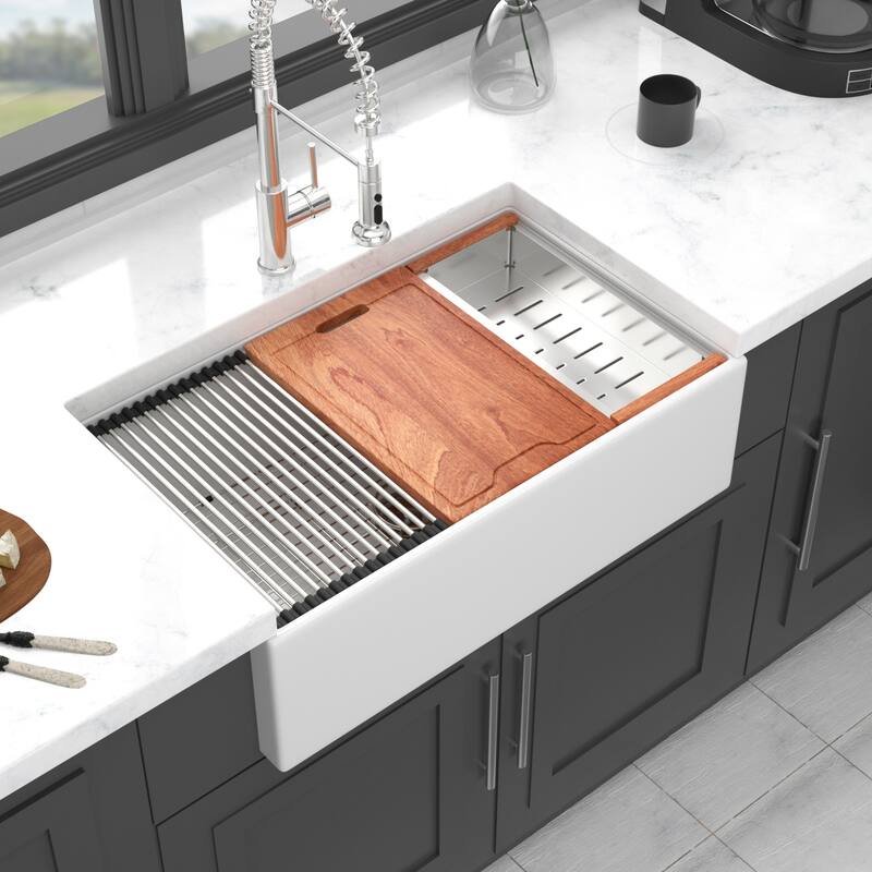 Farmhouse Sink Workstation - Ceramic Single Bowl Farm Kitchen Sink