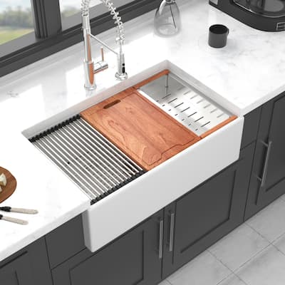 Farmhouse Sink Workstation - Ceramic Single Bowl Farm Kitchen Sink