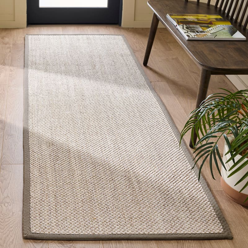 SAFAVIEH Natural Fiber Lorine Casual Border Sisal Rug - 2'6" x 8' Runner - Marble/Khaki