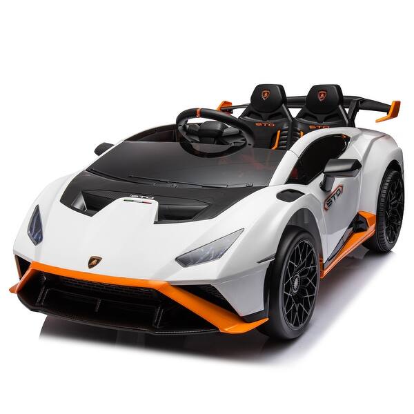 slide 2 of 36, Lamborghini Huracan Sto, 24V Kids Electric Drift Car, Ages 3-8, Foam Wheels, 360 Degree Spin, LED Lights, Music White