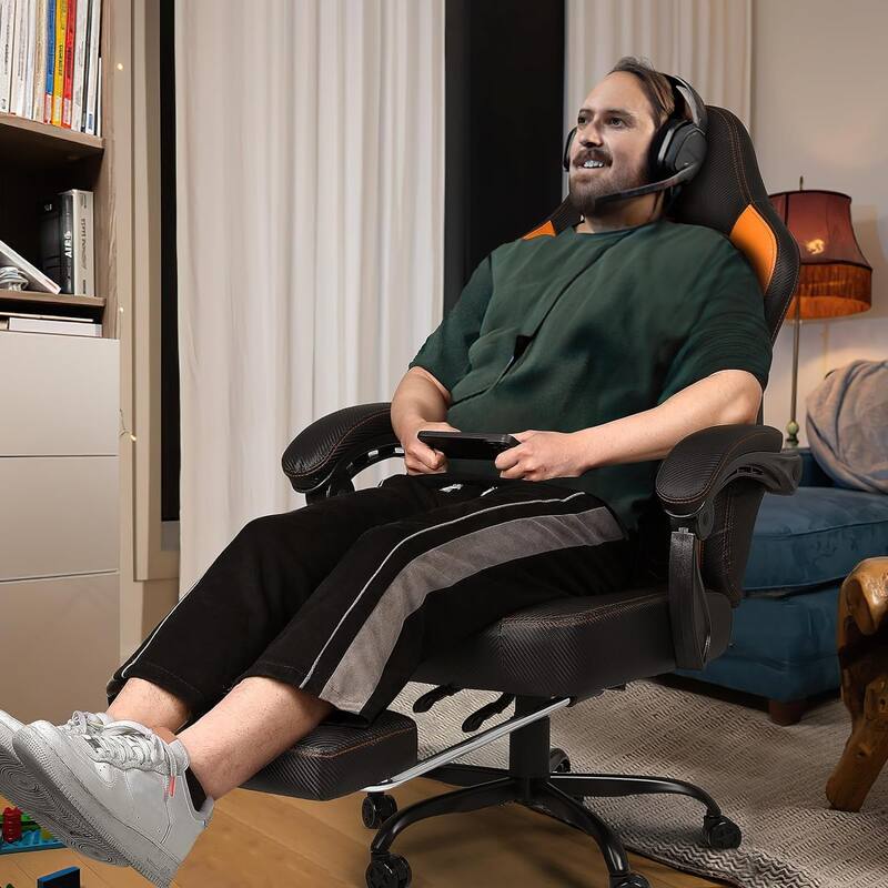Bossin Gaming Chairs with Footrest, Big and Tall Chair 400 Capacity, Racing Style Computer Chair with Ergonomic Lumbar Support