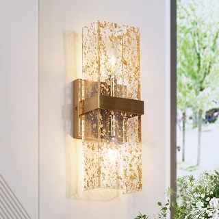 Modern Glam 2-Light Reversible Art Deco Bathroom Sconce with Gold Foil Acrylic shade - H 14.2" x W 5.1"