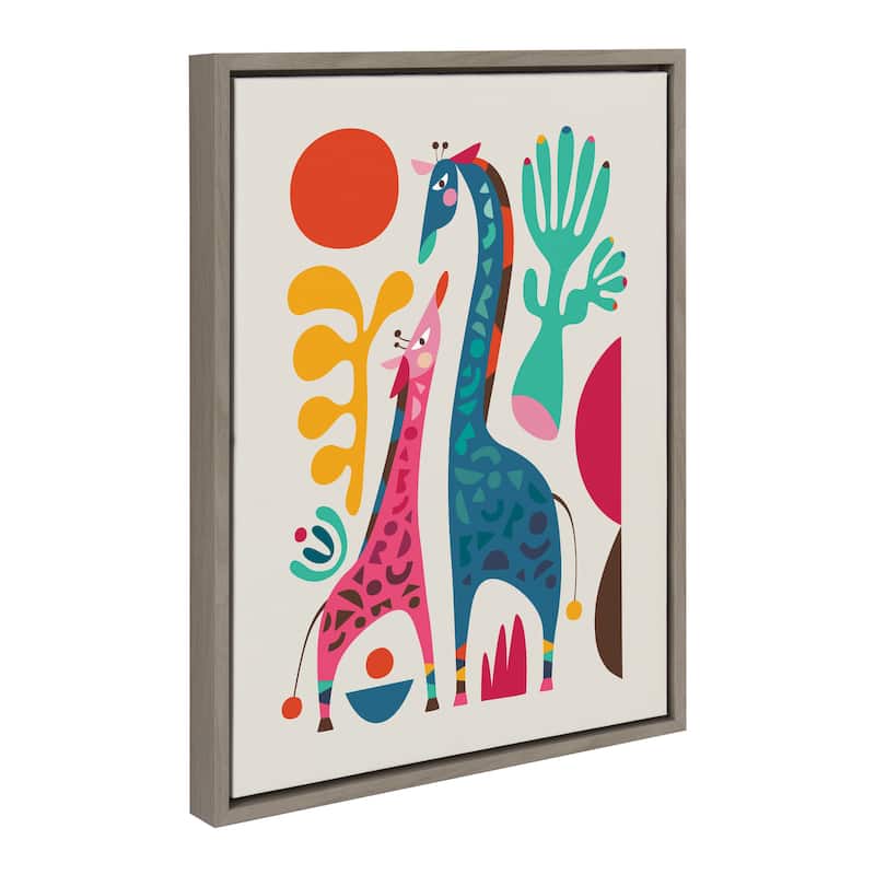 Kate and Laurel Sylvie Giraffe Love Framed Canvas by Rachel Lee