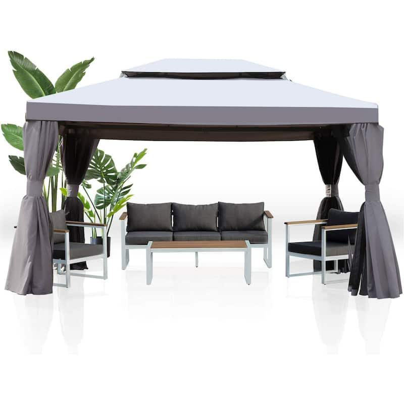 10x13 Ft Patio Gazebo,Outdoor Gazebo Canopy with Mosquito Netting and Curtains,Sturdy Straight Leg Tent Soft Top Gazebo