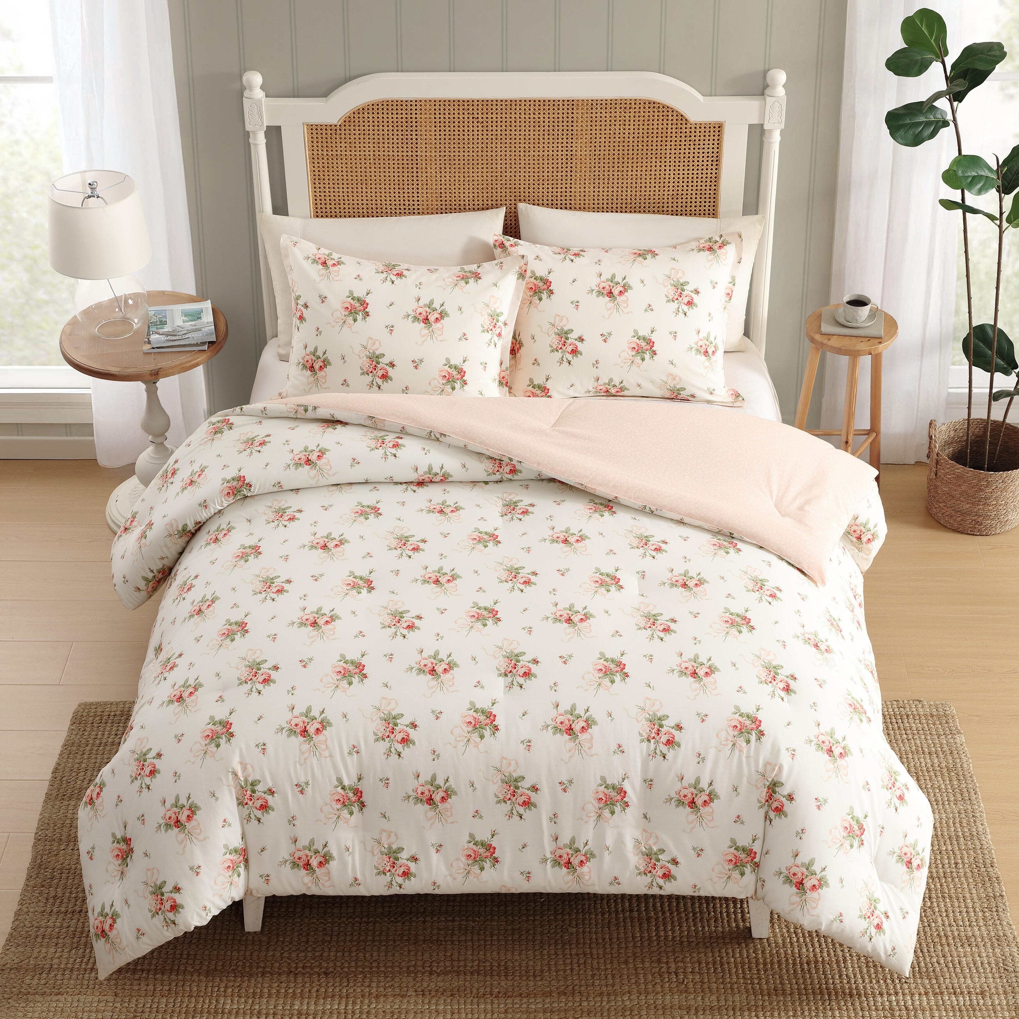 Laura Ashley Ribbon Bouquet Cotton Reversible Red Comforter Set