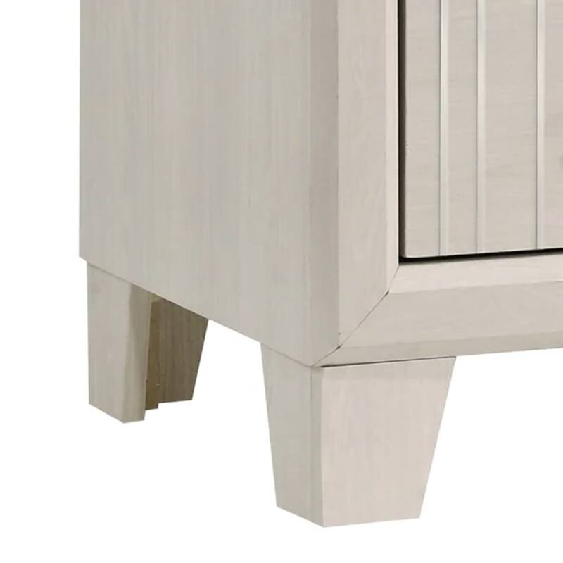 Charie Nightstand with 2 Drawers, Tapered Legs, Silver Metal, White Wood