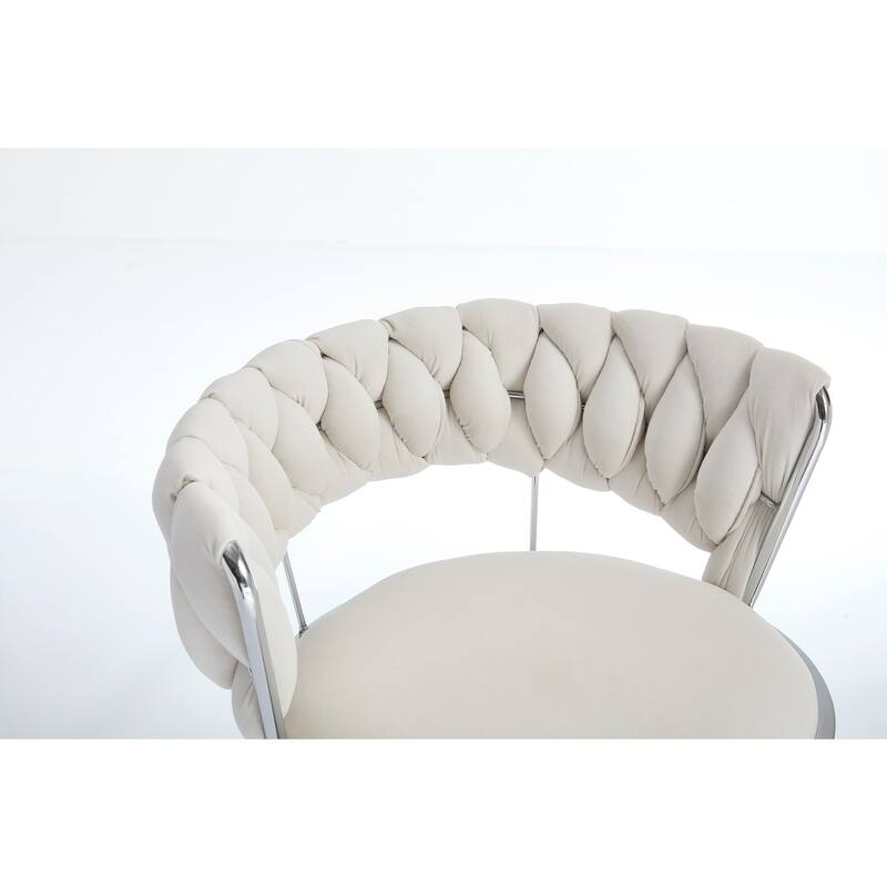 Set of 2 Bar Stools, with Chrome Footrest and Base, Swivel, Height Adjustable Mechanical Lifting, Velvet Upholstered