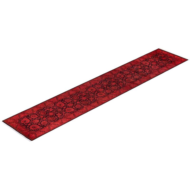 Overton Hand Knotted Wool Vintage Inspired Modern Contemporary Overdyed Red Runner Rug - 2' 8" x 14' 1"