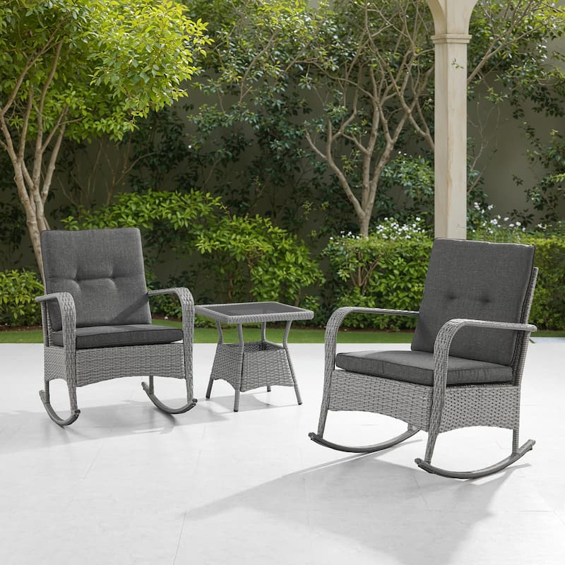 Corvus Hawaii 3-Piece Outdoor Wicker Rocking Chair Set with Side Table