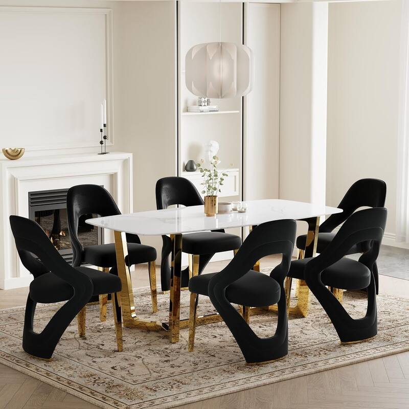 Velvet Dining Chairs with Open Back and Polished Metal Legs