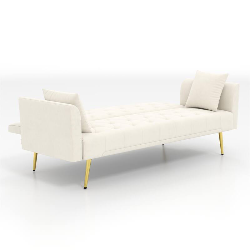 Convertible Sleeper Sofa Bed, Foldable Velvet Loveseat with Adjustable Backrest and Metal Legs, Cloud Chaise Lounge Couch