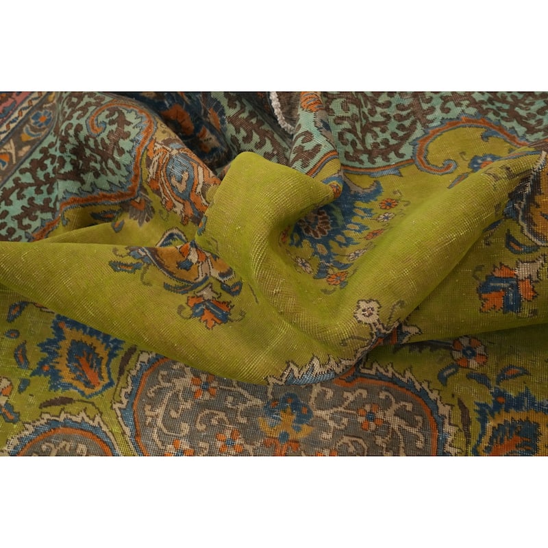 Hand Knotted Oriental 100% Wool Carpet Traditional Medallion Green Tabriz Area Rug - 13' 5'' X 9' 11''