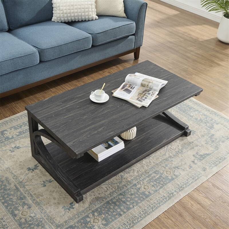 Wood Rectangular Coffee Table with Shelf