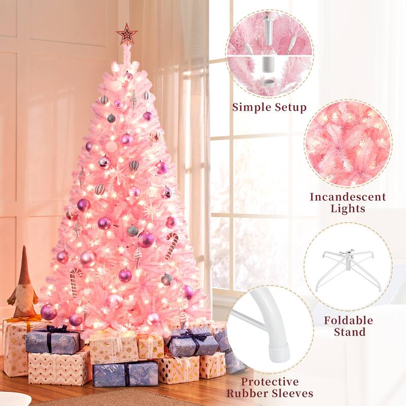 Yaheetech 4.5ft/6ft/7.5ft Pre-lit Artificial Christmas Tree with Foldable Stand