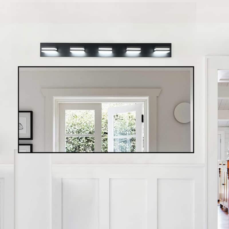Modern Black LED Vanity Light, 5-Lights Wall Sconce for Bathroom and Mirror, Sleek Minimalist Design, Energy-Efficient