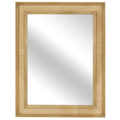 WallBeyond Wooden Framed Rattan Farmhouse Style Rectangle Wall Mirror